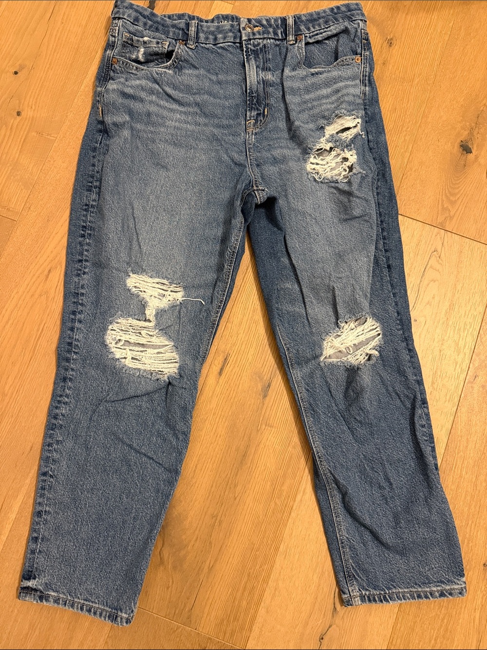 American Eagle Outfitters Distressed Light Blue Curvy Mom Jeans